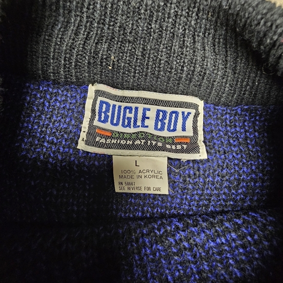 VTG Bugle Boy Sweater Men's L Blue Knit Streetwear Logo 80s 90s - Picture 3 of 7